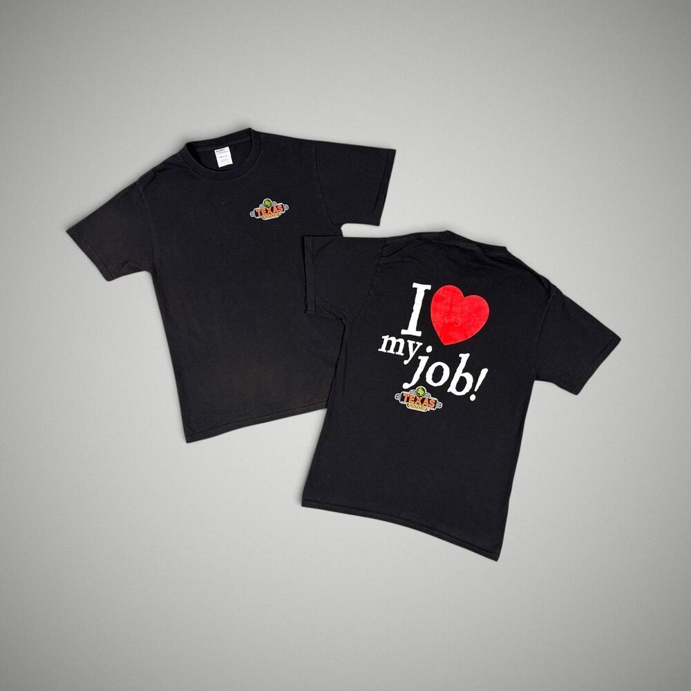 2x Texas Roadhouse Black T-Shirt I Love My Job Short Sleeve Sz Small - Lot of 2